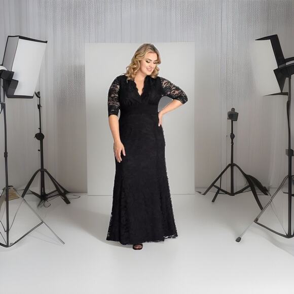 Kiyonna Dress Black Lace Maxi 1X Screen Siren Formal Gown Party Slimming LIned - Picture 1 of 14